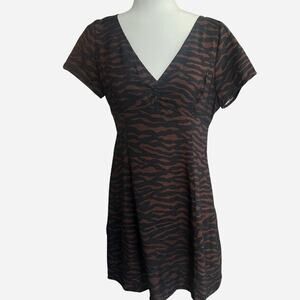 Madewell Women's Dress‎ Size 6 V-Neck Mini NWT Brown Black Abstract Animal Print